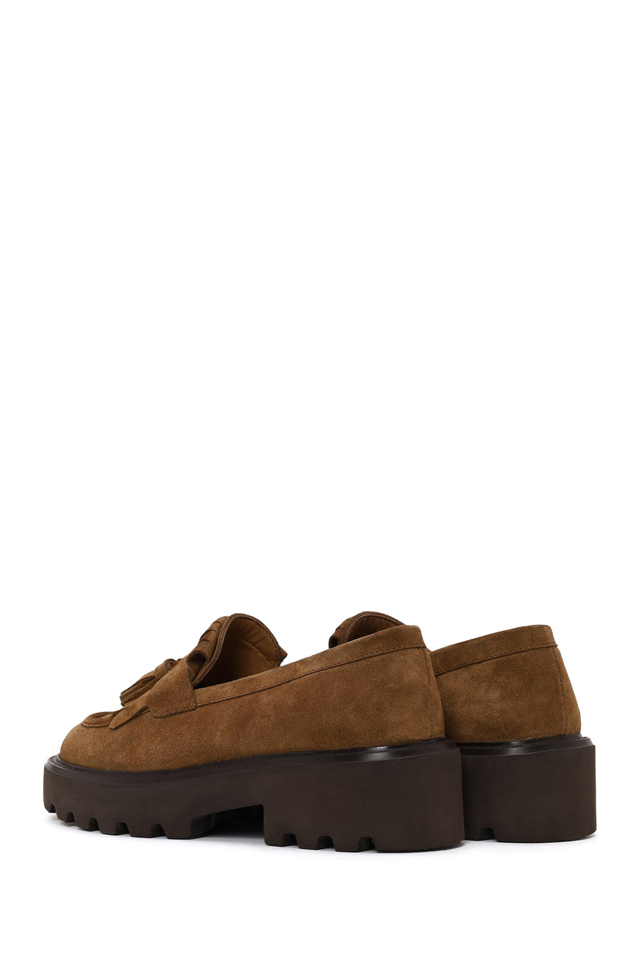 Woman Camel Thick-Soled Tasselled Suede Loafer