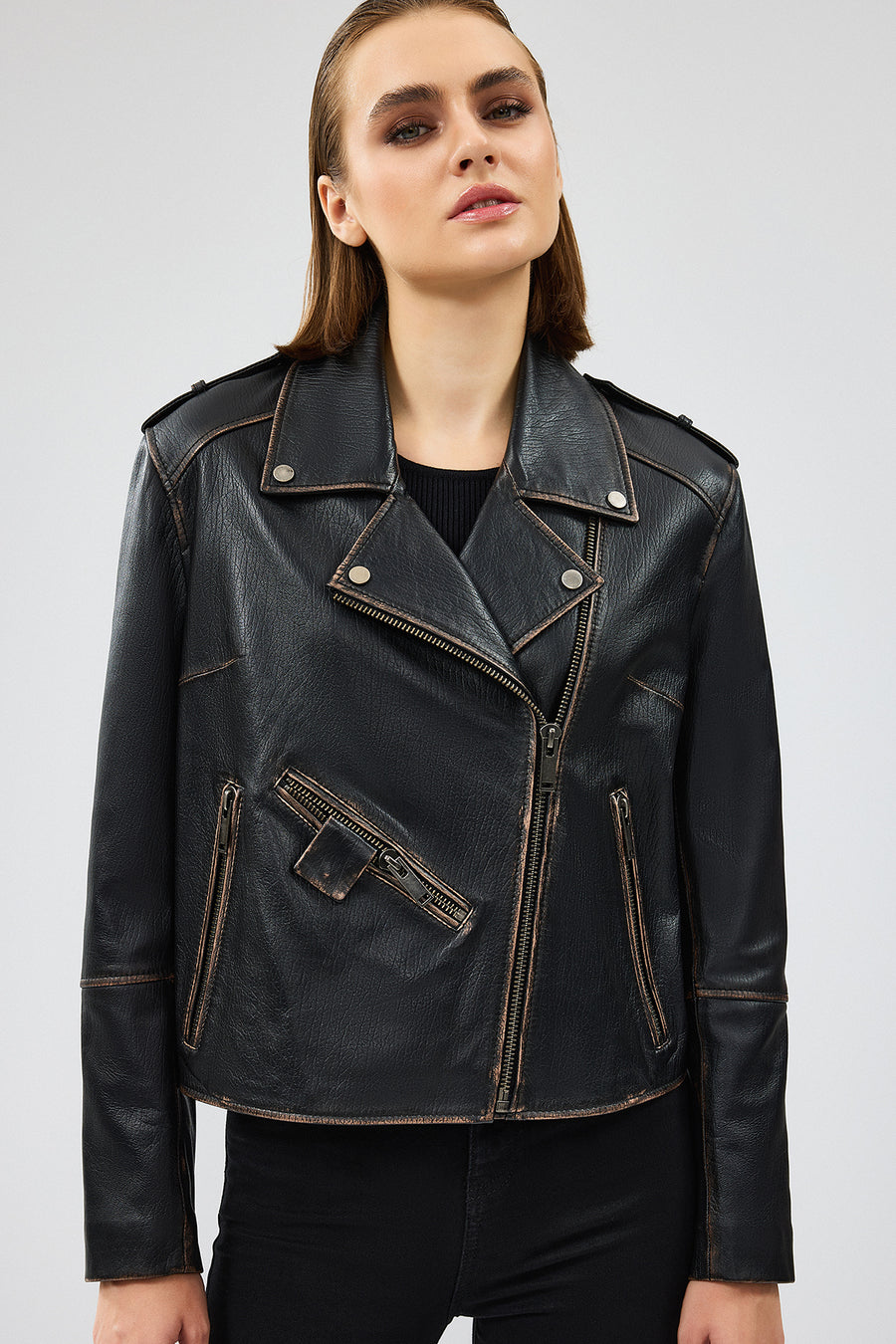 Oxford Women's Black Biker Leather Jacket