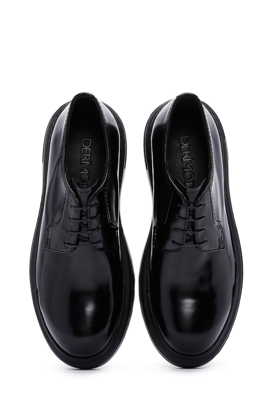 Men's Black Thick Soled Patent Leather Casual Shoes