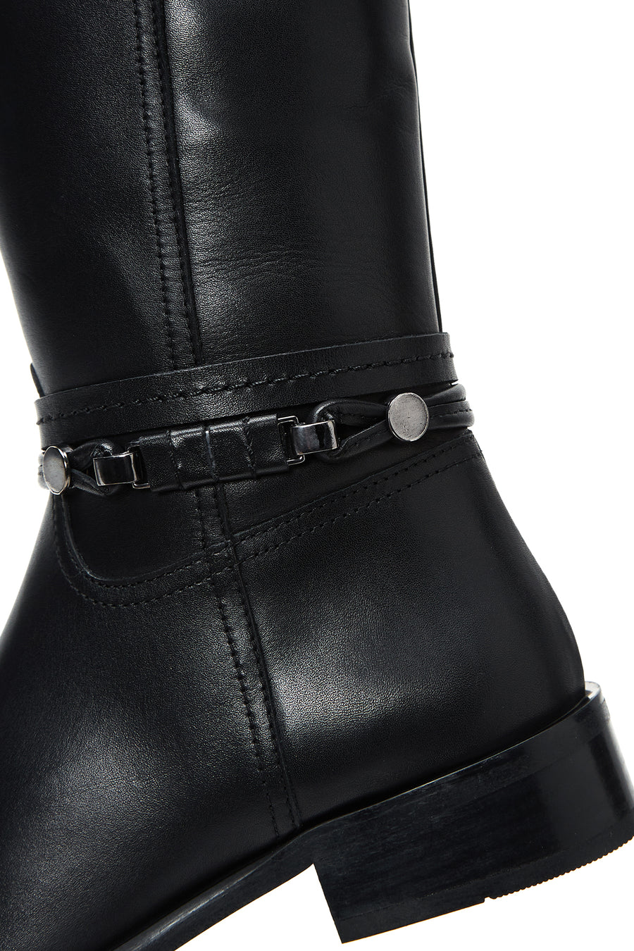 Women's Black Leather Buckle Flat Boots