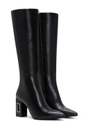 Woman Black Zippered Heels Leather Boot | Derimod