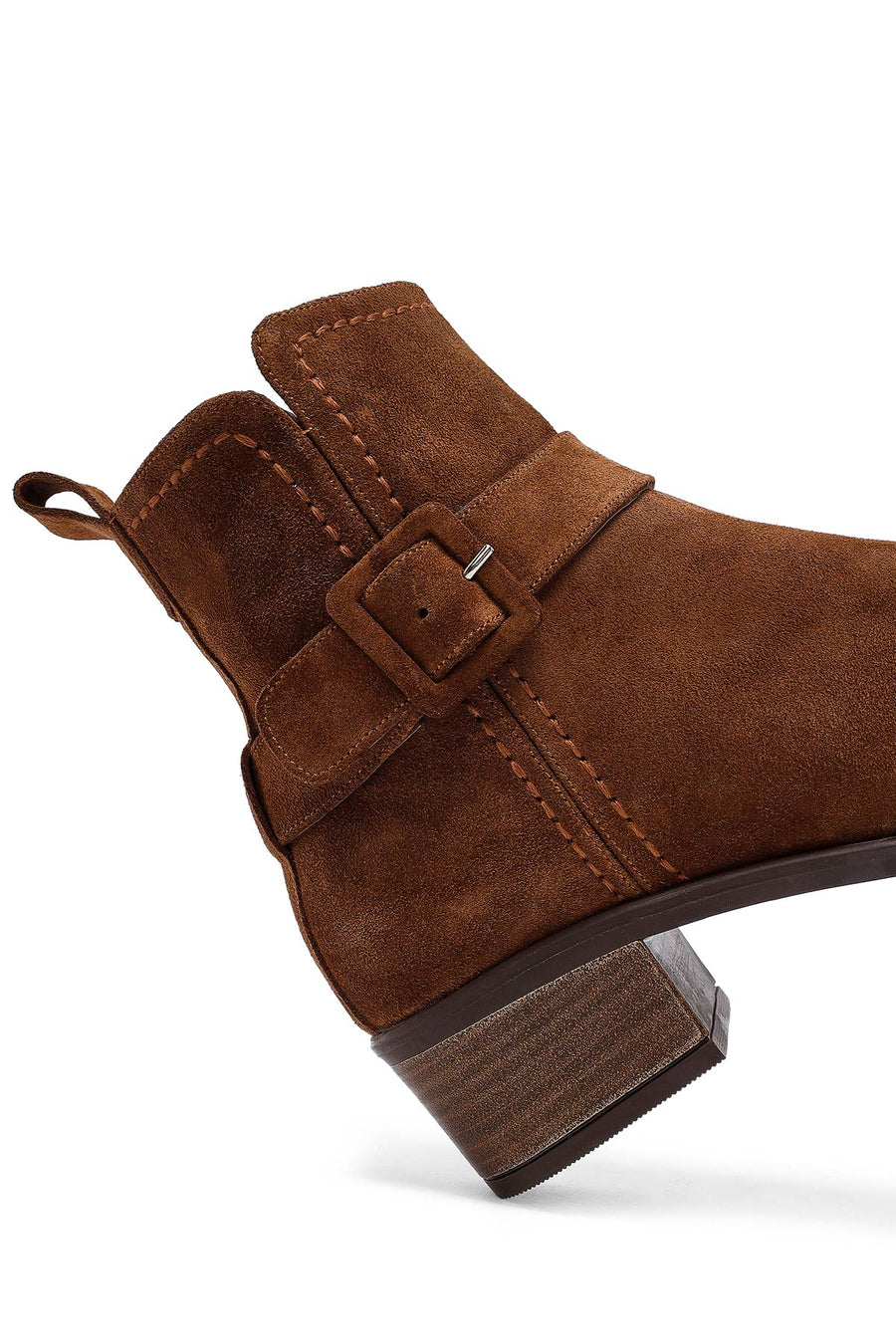 Women's Tan Zippered Short Heel Suede Leather Boot