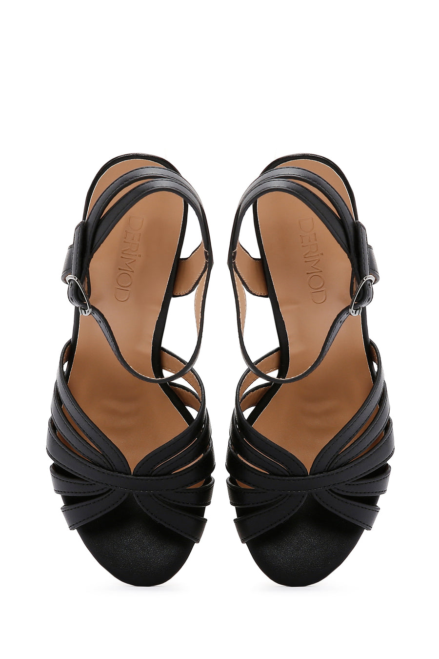 Women's Black Ankle Strap Thick Heeled Sandals