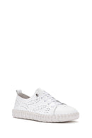 Woman White Lace-Up Patterned Leather Comfort Shoes | Derimod