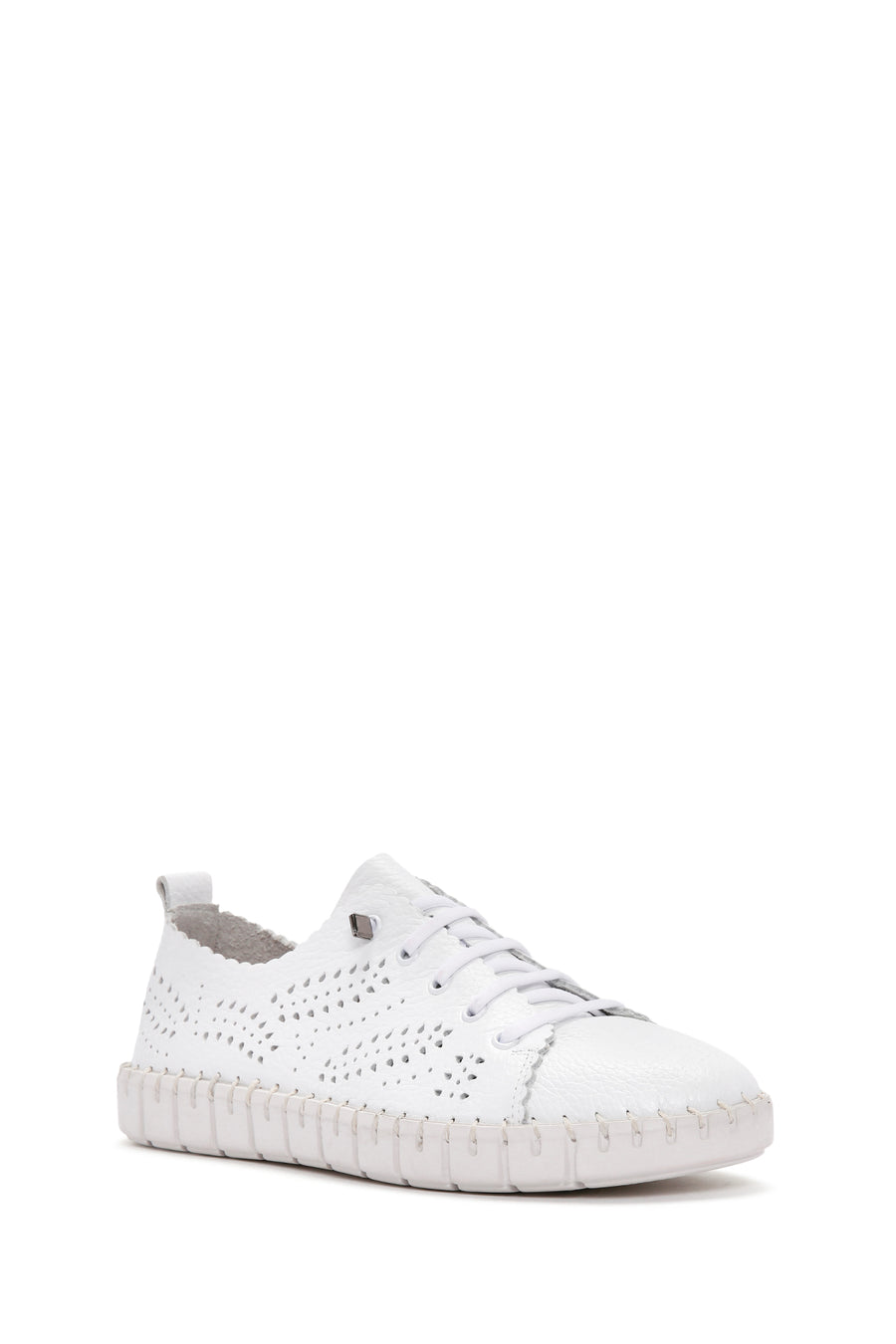 Woman White Lace-Up Patterned Leather Comfort Shoes