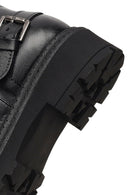 Women's Black Zippered Thick-Soled Leather Boot | Derimod