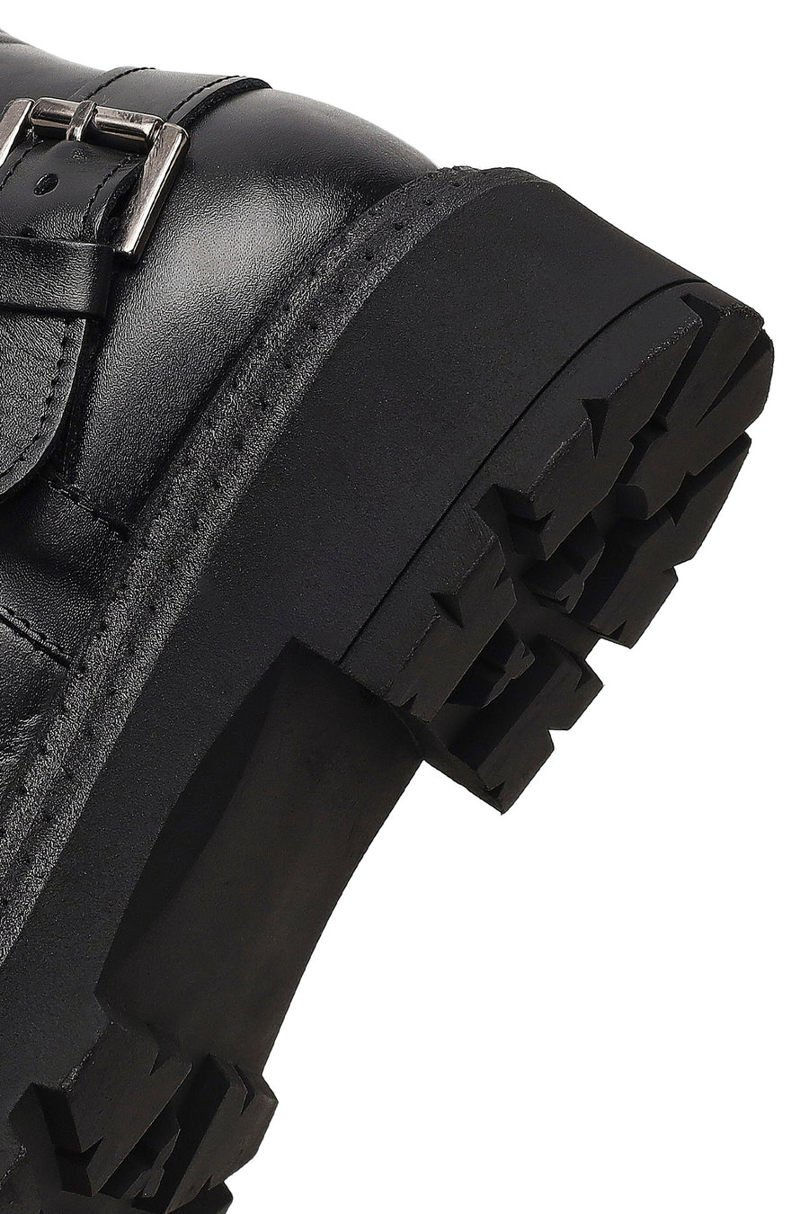 Women's Black Zippered Thick-Soled Leather Boot