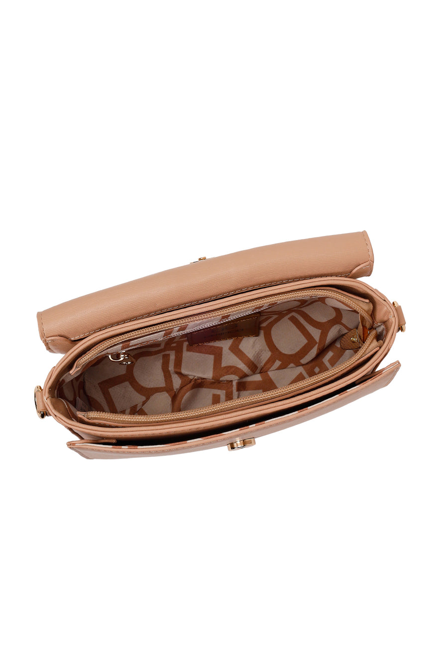 Woman Beige Long-Strap Knitted Crossbody Bag