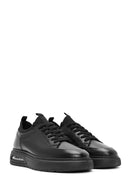 Men's Black Lace-Up Thick Sole Leather Sneakers | Derimod