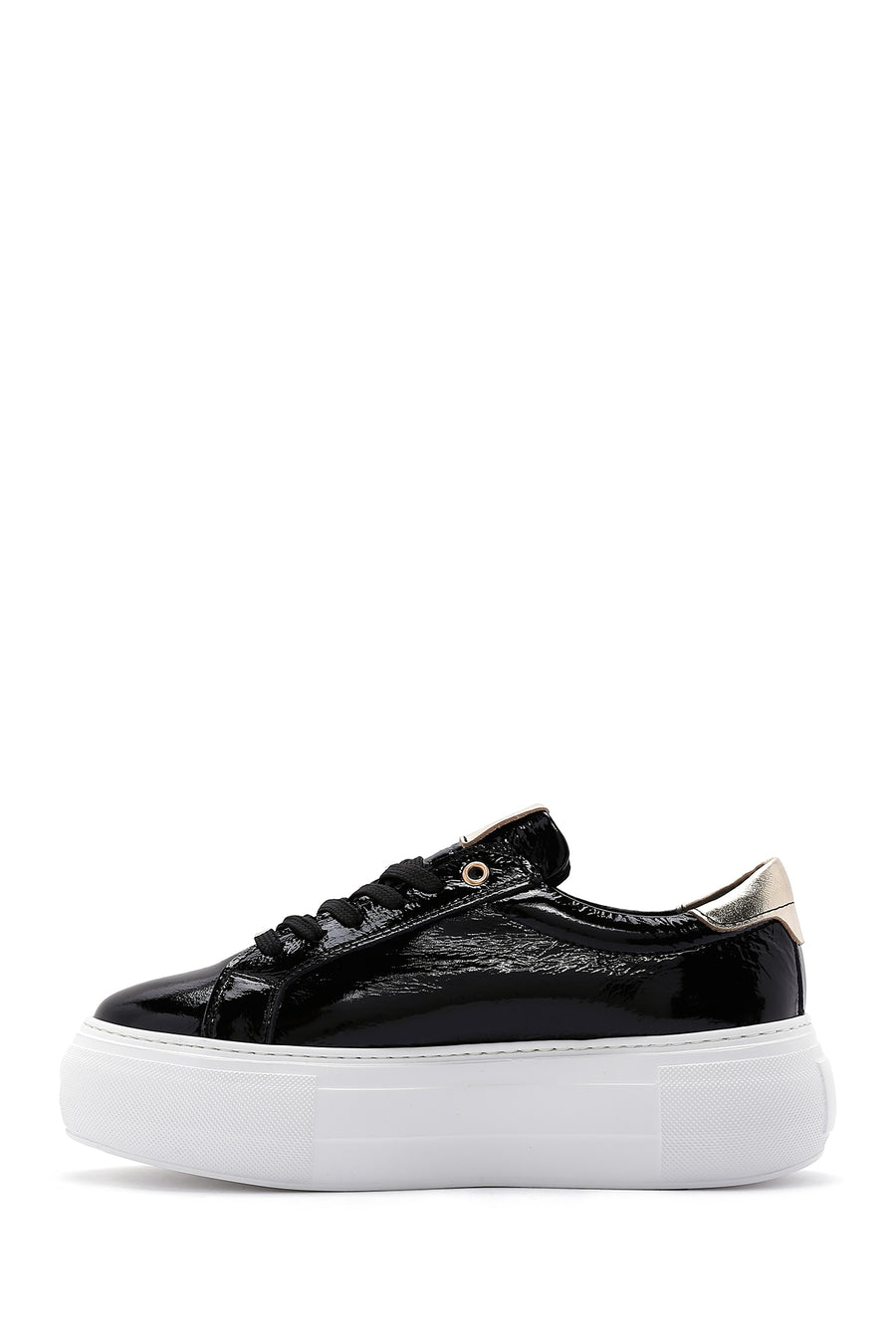 Women's Black Thick Soled Patent Leather Sneaker