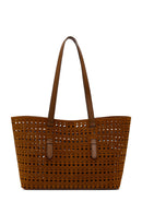 Woman Brown Patterned Suede Shoulder Bag | Derimod