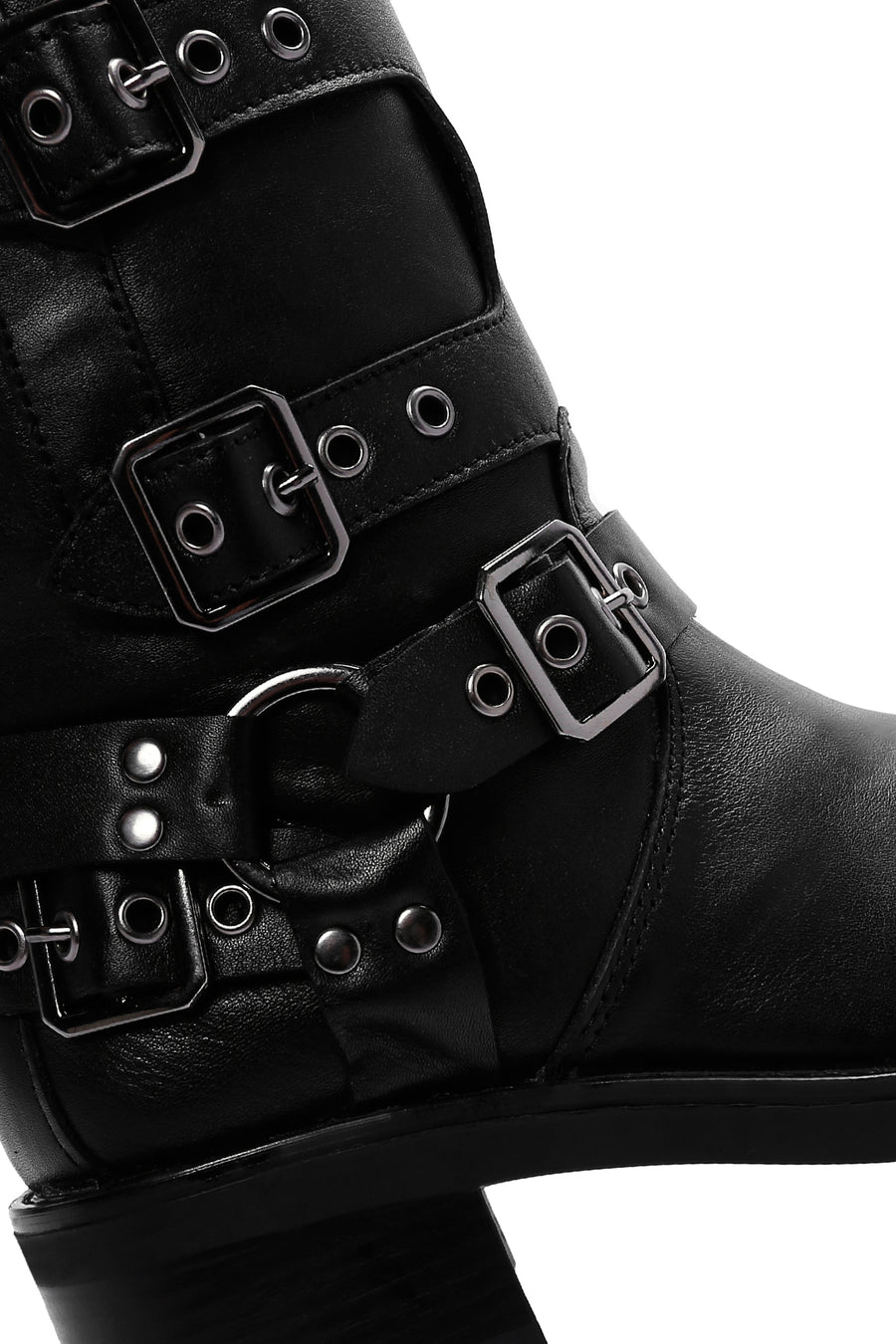 Women's Black Buckle Biker Leather Boots