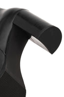 Women's Black Zippered Thick Heeled Leather Boots | Derimod