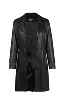 Lilian Woman Black Long Leather Coat | Derimod