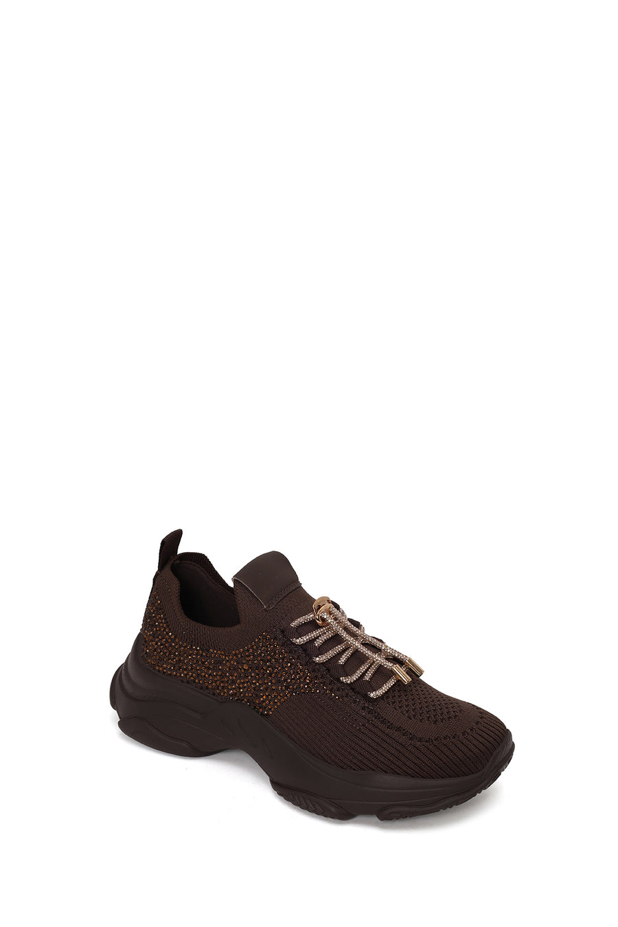 Derimod Zero Woman Brown Lace-Up Fabric Sneaker with Stone Details