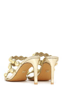 Woman Gold High Thin-Heeled Slipper | Derimod