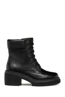 Geox Women's Black Spherica Ec15 Lace-Up Thick Heeled Leather Boots | Derimod