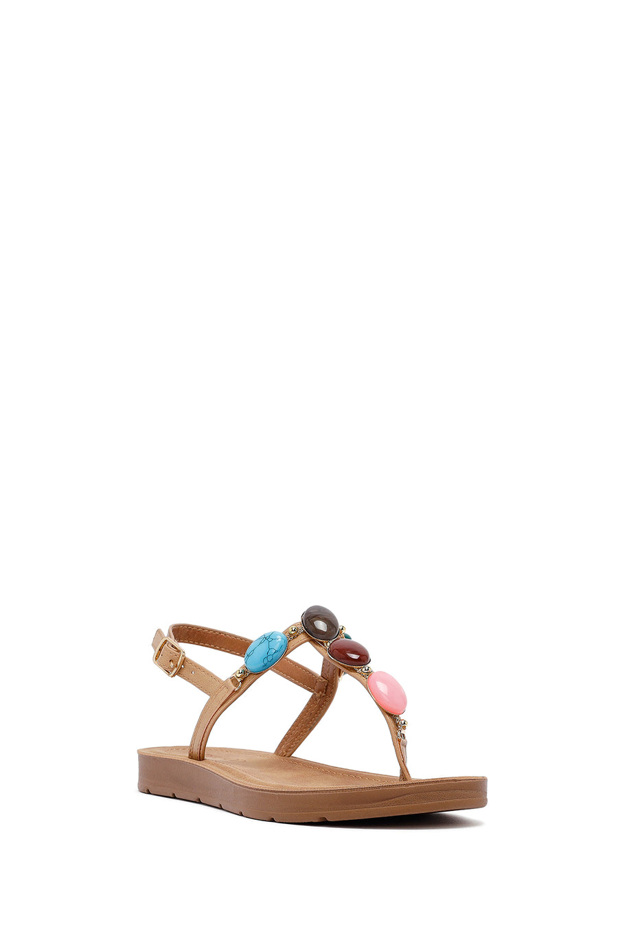 Women's Beige Flip Flop Sandals with Stones