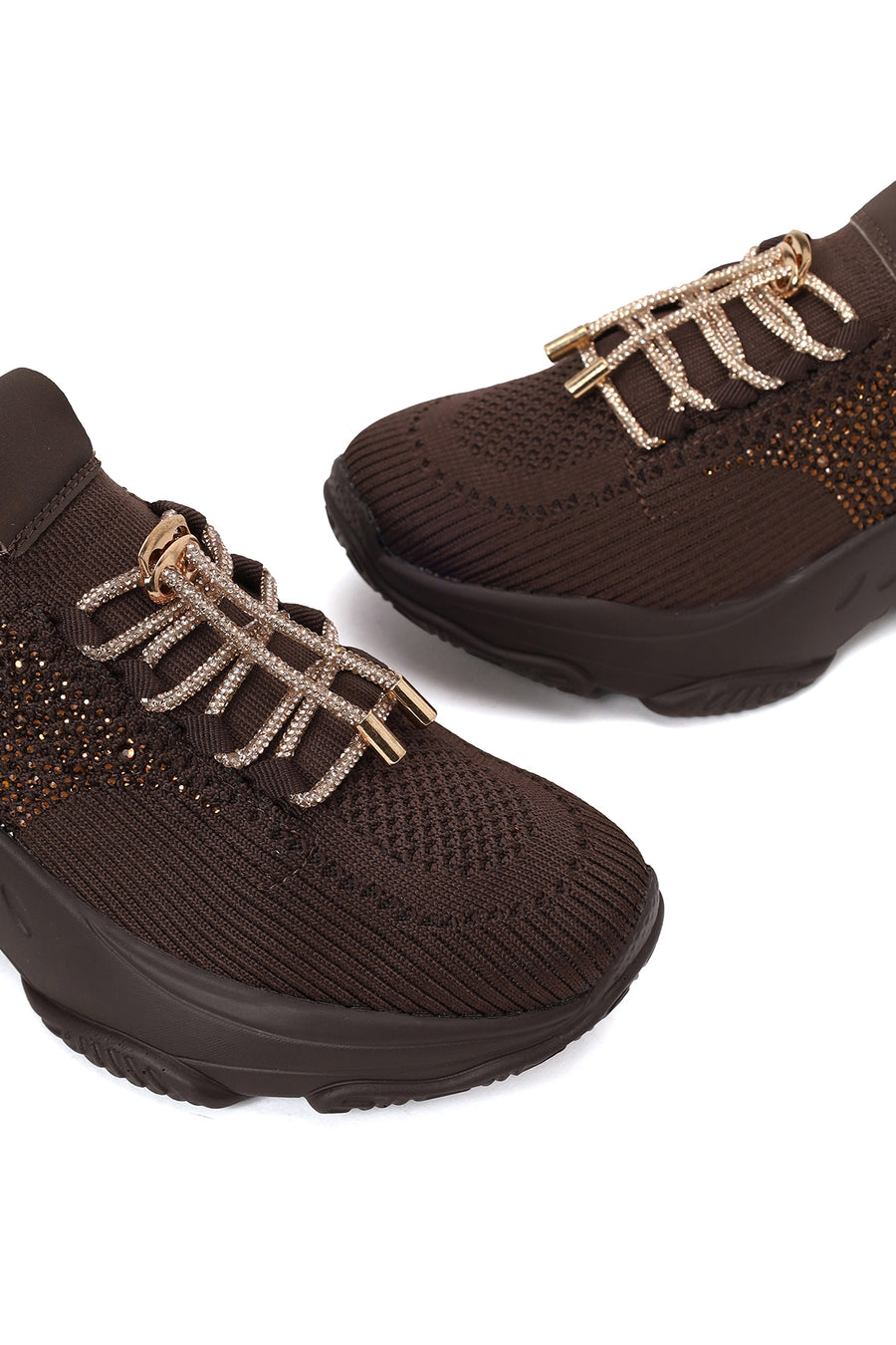 Derimod Zero Woman Brown Lace-Up Fabric Sneaker with Stone Details