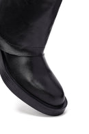 Women's Black Buckled Biker Leather Boot | Derimod