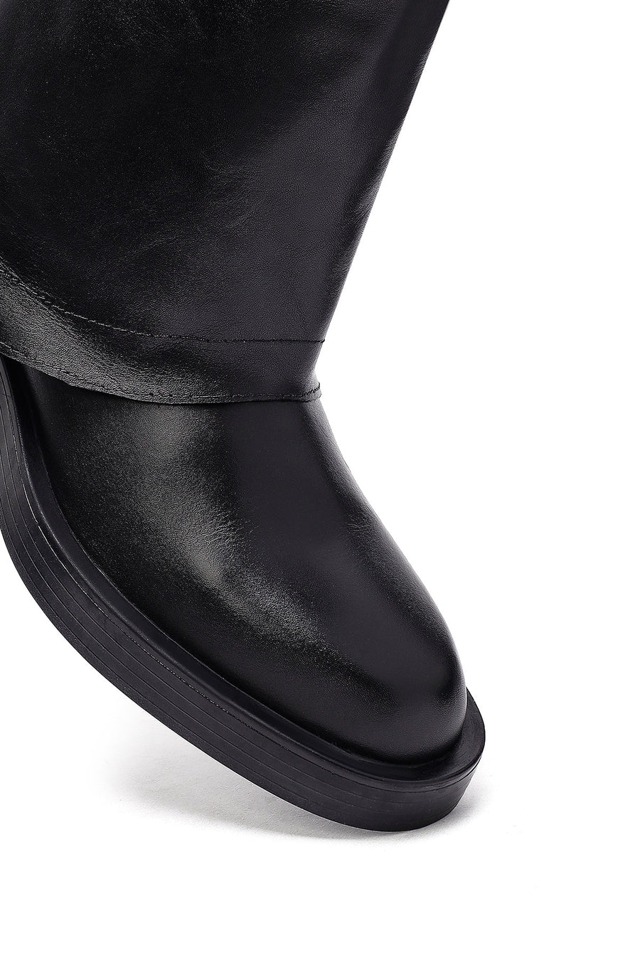 Women's Black Buckled Biker Leather Boot