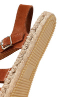 Women's Brown Buckled Suede Leather Espadrille Sandals | Derimod