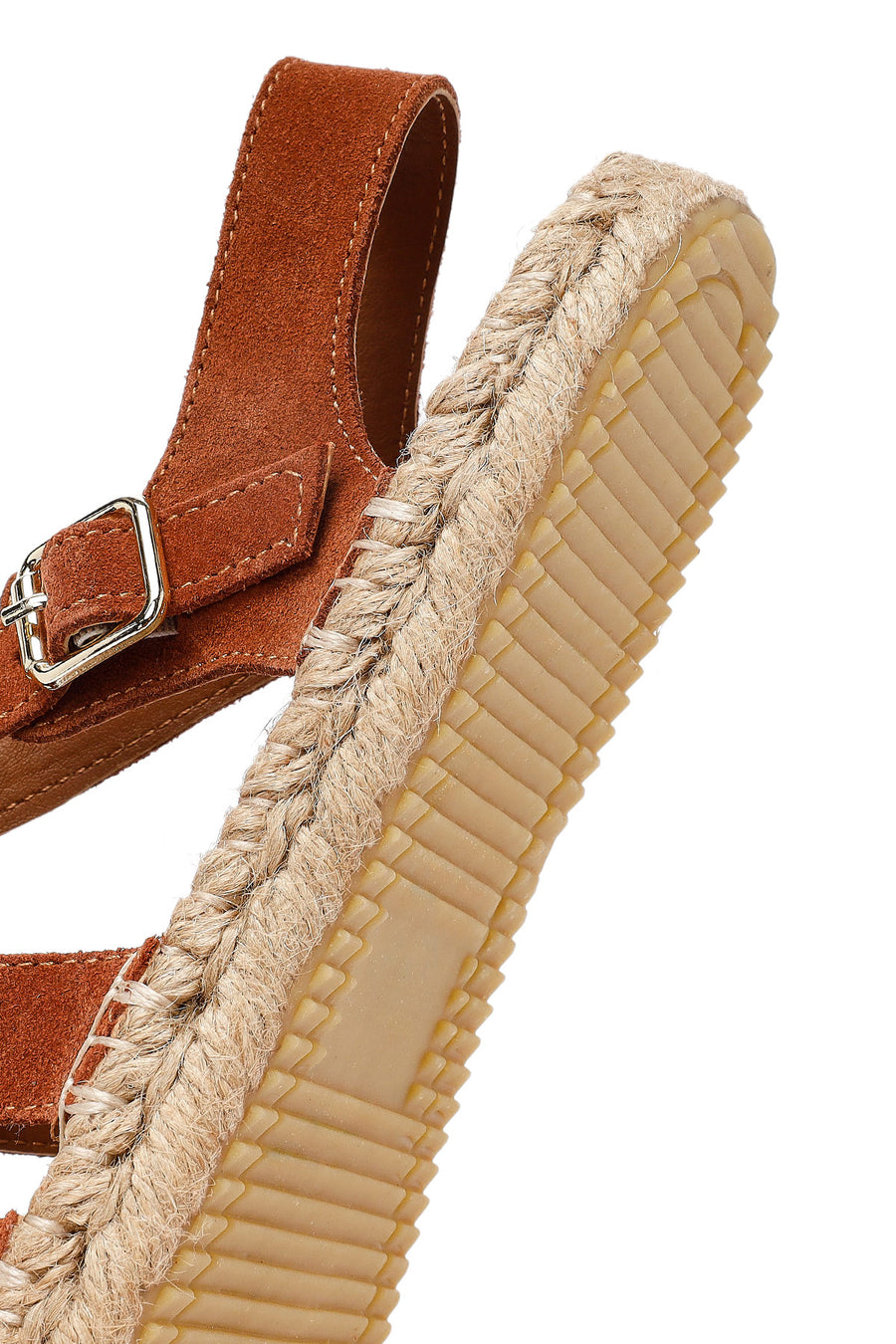 Women's Brown Buckled Suede Leather Espadrille Sandals