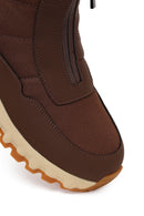 Woman Brown Zip Closure Thick-Soled Fabric Boots | Derimod