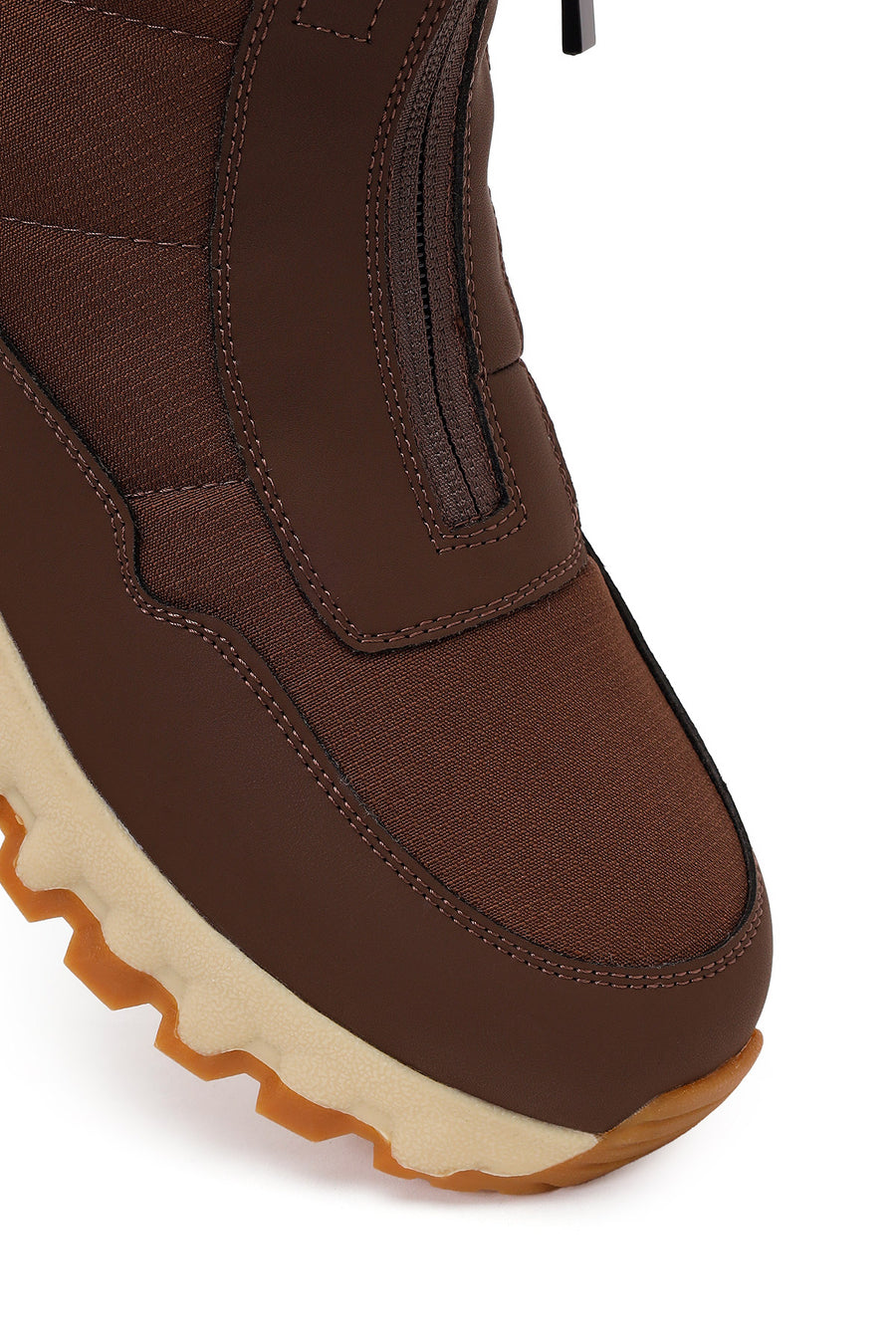 Woman Brown Zip Closure Thick-Soled Fabric Boots