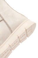 Women's Beige Zippered Suede Teddy Boot | Derimod