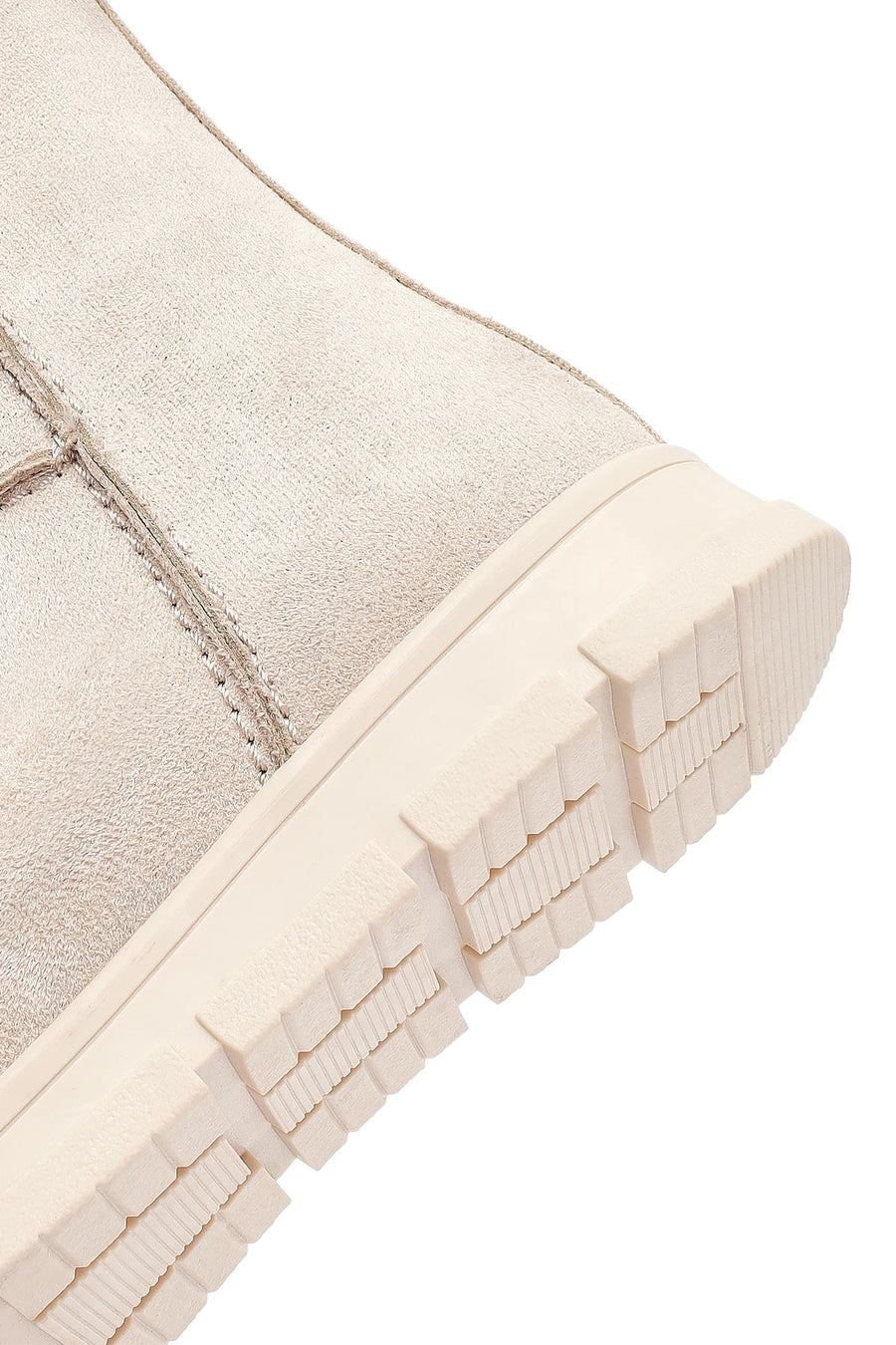 Women's Beige Zippered Suede Teddy Boot
