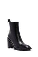Woman Black Zippered Chunky Heels Leather Boat | Derimod