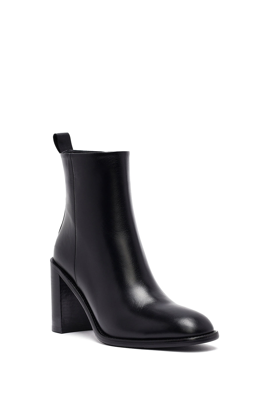 Woman Black Zippered Chunky Heels Leather Boat