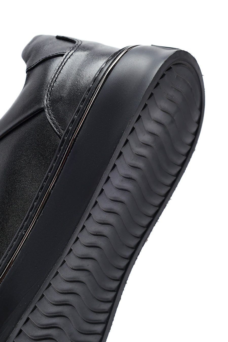 Men's Black Lace-Up Thick Sole Leather Sneakers