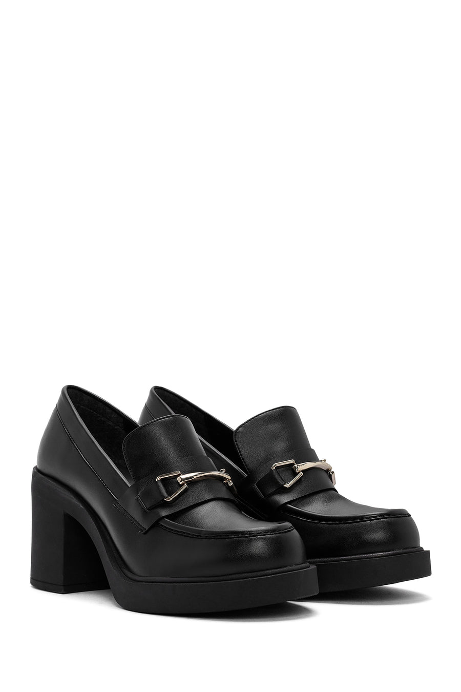 Women's Black Chunky Heel Loafers