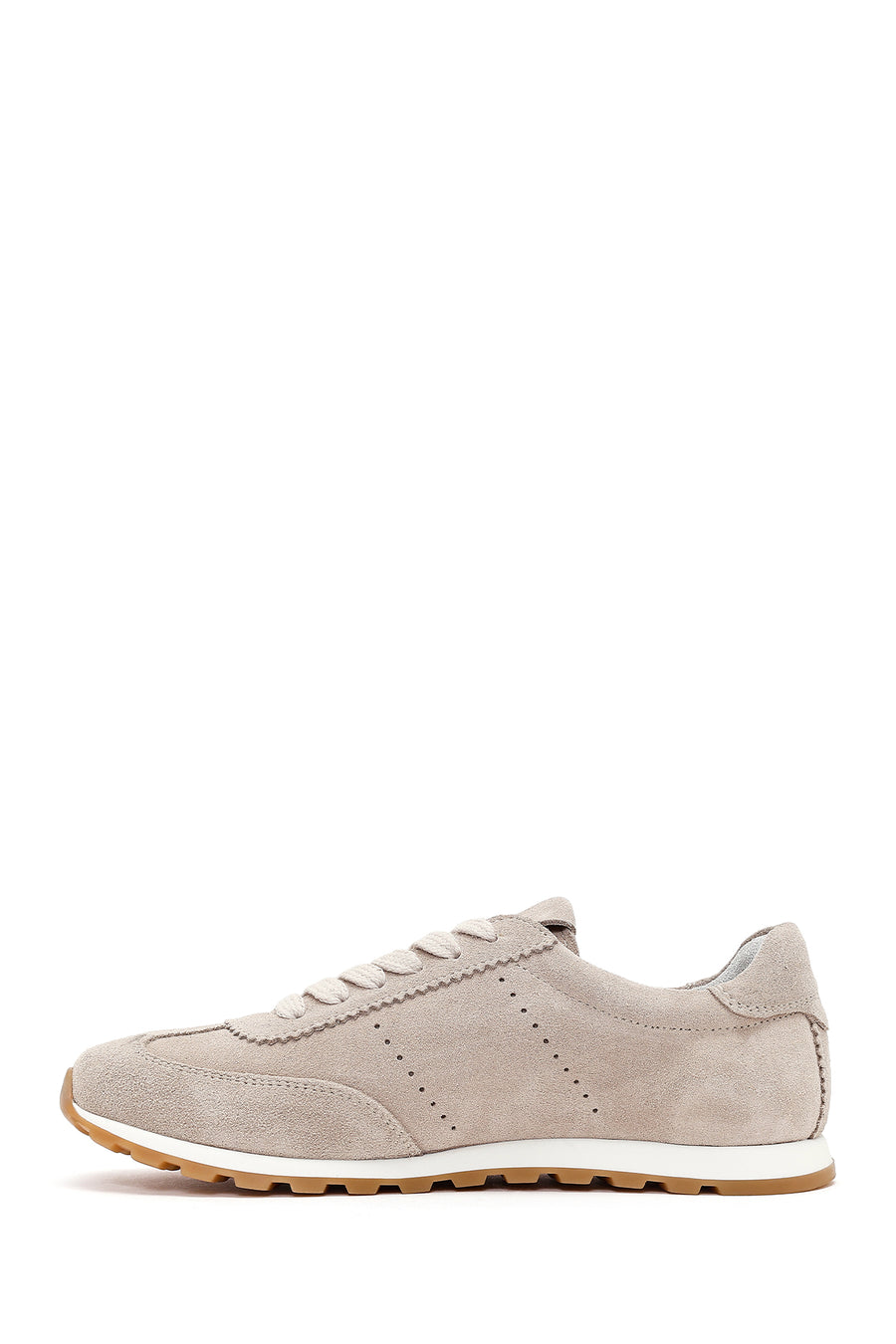 Women's Beige Lace-Up Suede Leather Sneaker