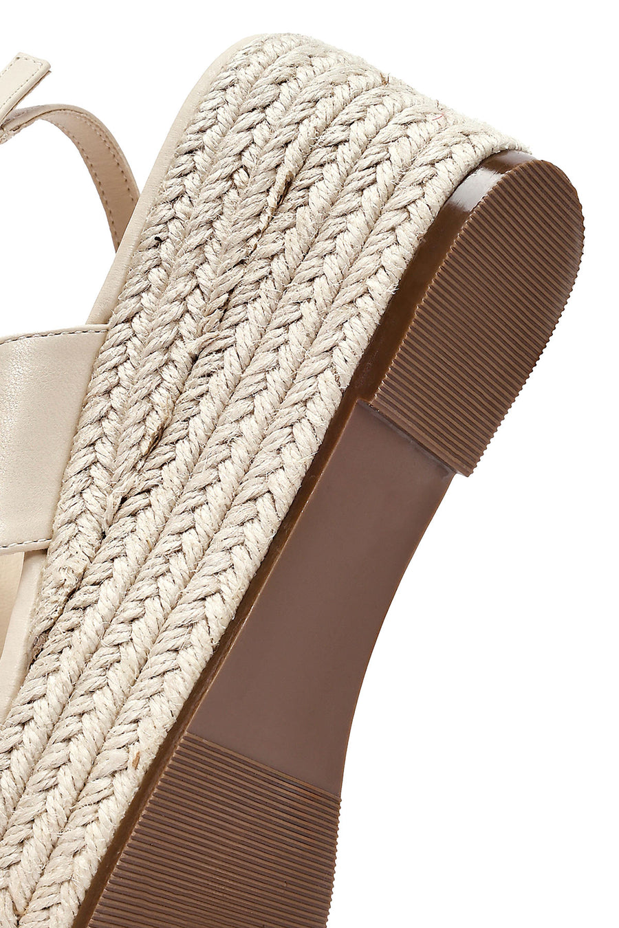 Women's Beige Ankle Buckle Wedge Heel Espadrille Sandals
