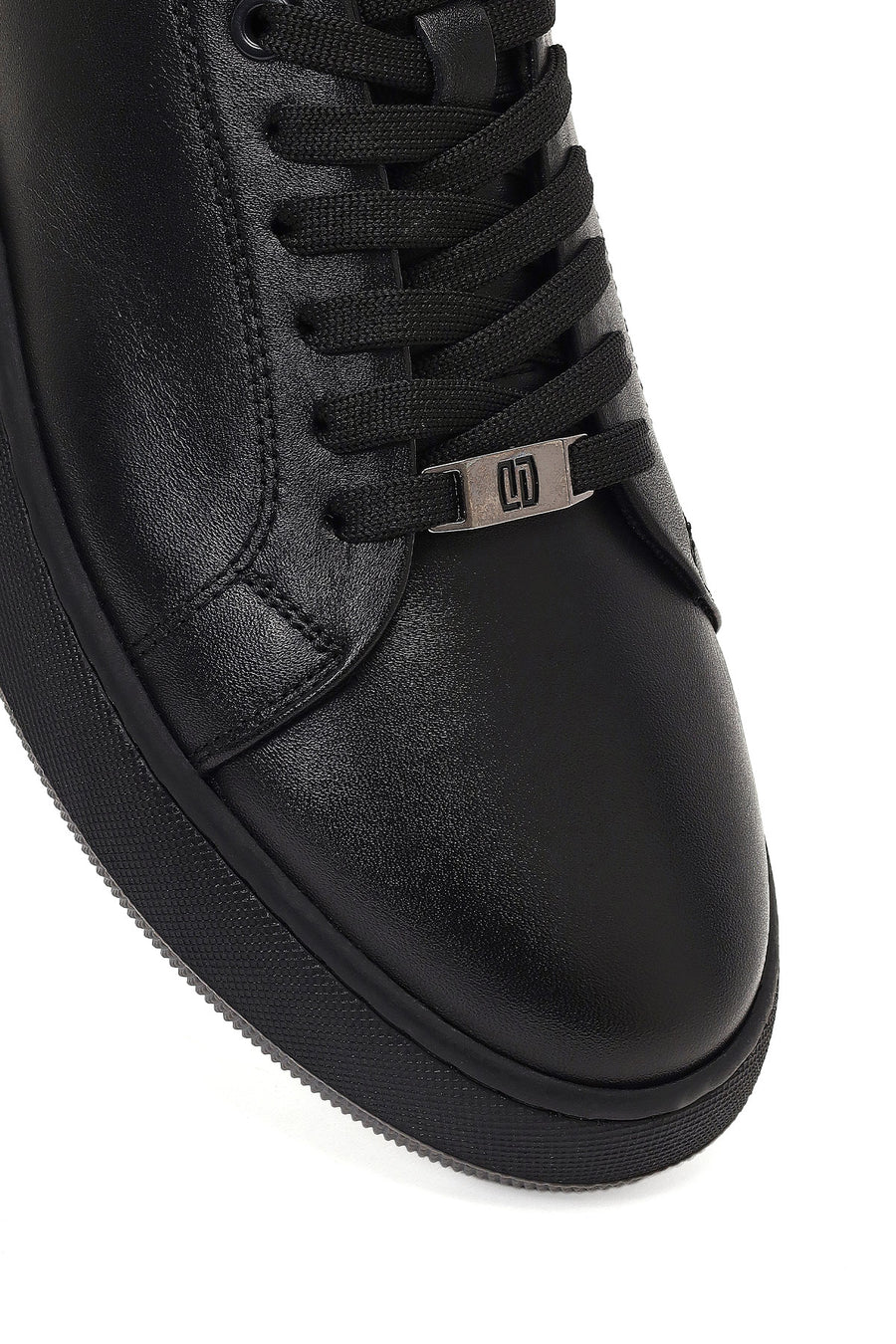 Erkek Siyah Bağcıklı Deri Sneaker
