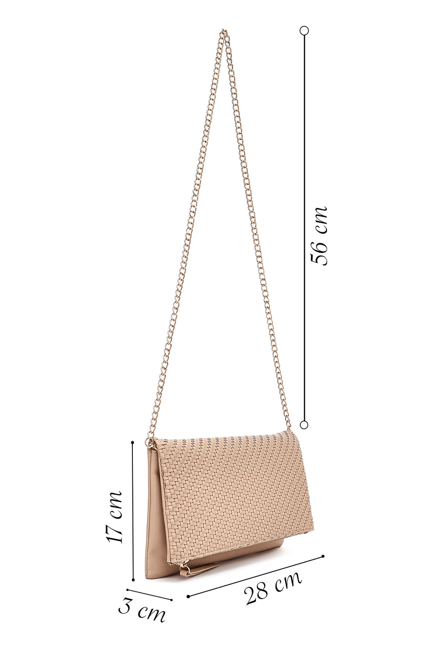 Women's Beige Long Chain Strap Braided Clutch Bag