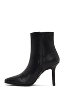 Women's Black Zippered High Thin Heel Leather Boot | Derimod