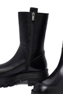 Woman Black Zippered Thick Sole Leather Boat | Derimod