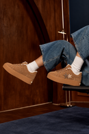 Kadın Camel Bağcıklı Kalın Tabanlı Süet Deri Teddy Sneaker | Derimod