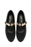 Women's Black Buckle Leather Ballerinas | Derimod