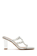 Women's Silver Transparent Thick Heeled Slippers | Derimod