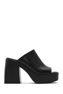 Women's Black Platform Thick High Heel Leather Slippers | Derimod