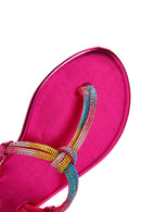 Women's Multicolored Ankle Strap Flip Flop Sandals with Stones | Derimod