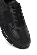 Men's Black Lace-Up Thick-Soled Leather Sneaker | Derimod