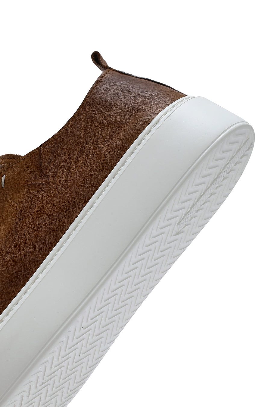 Men's Tan Lace-up Thick-Sole Leather Sneaker