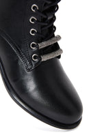 Woman Black Lace-Up Zipper Detail Leather Postal Boots | Derimod