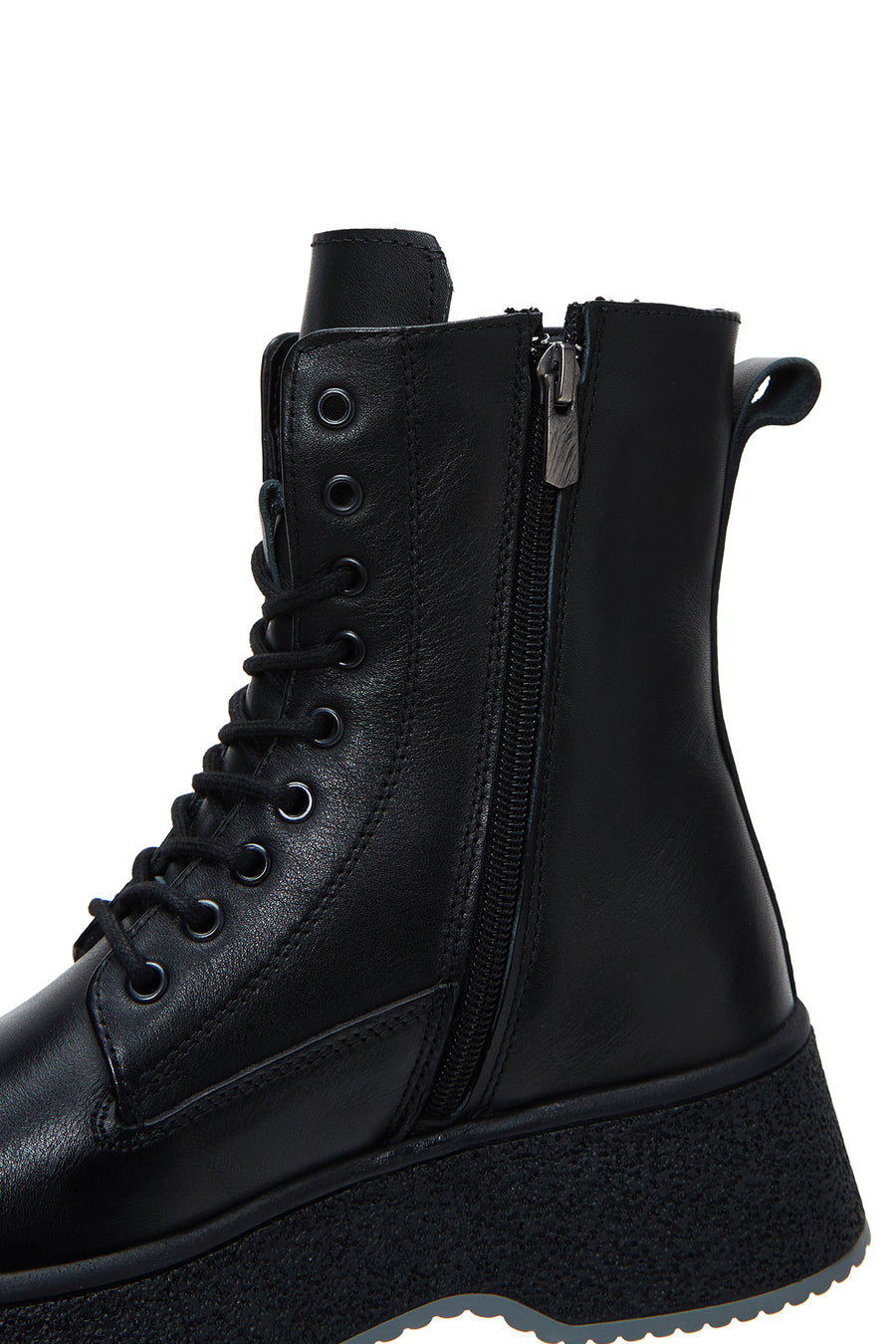 Women's Black Leather Zippered Thick Soled Leather Boots